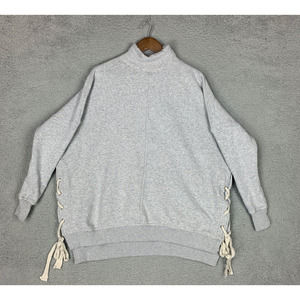 Free People Sweater Womens X-Small Gray So Plush Lace Up Sweatshirt Oversized